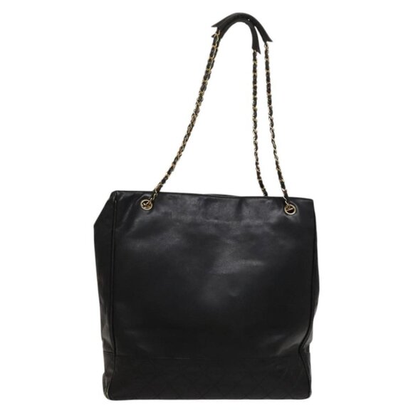 CHANEL Matelasse Chain Shoulder Bag Lamb Skin Black Gold CC Auth BA1384 - Picture 1 of 16